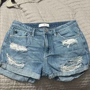 KanCan Light Blue Distressed Denim Roll-Hem Shorts